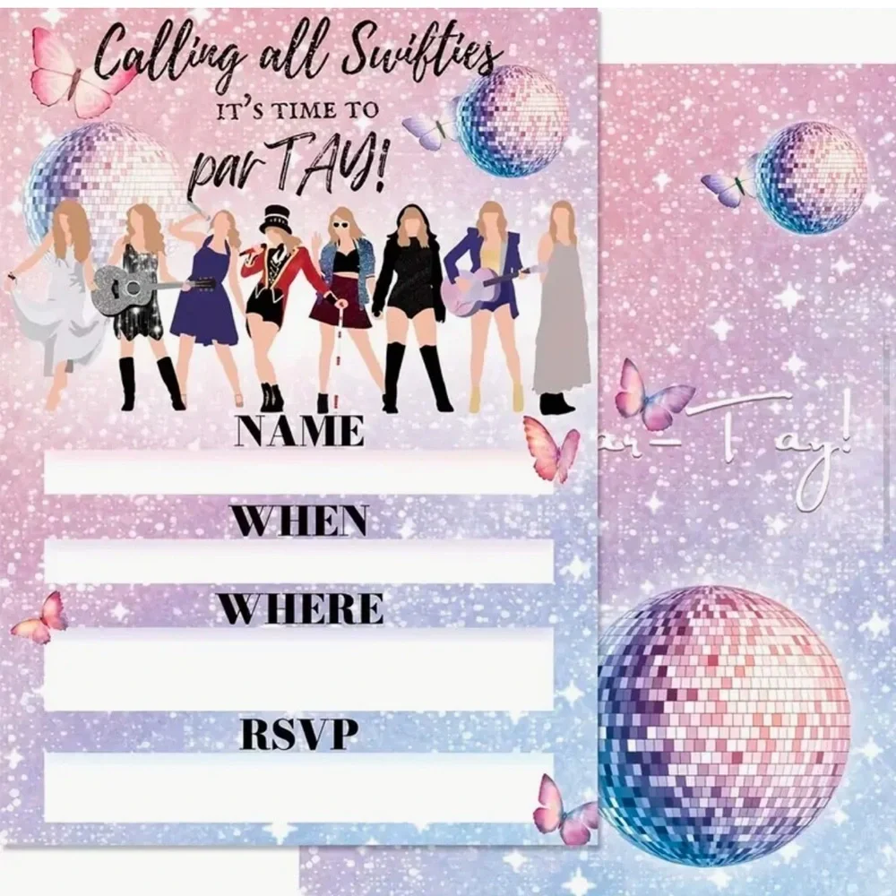 20 Taylor Swift Party Invitations With Envelopes and Stickers